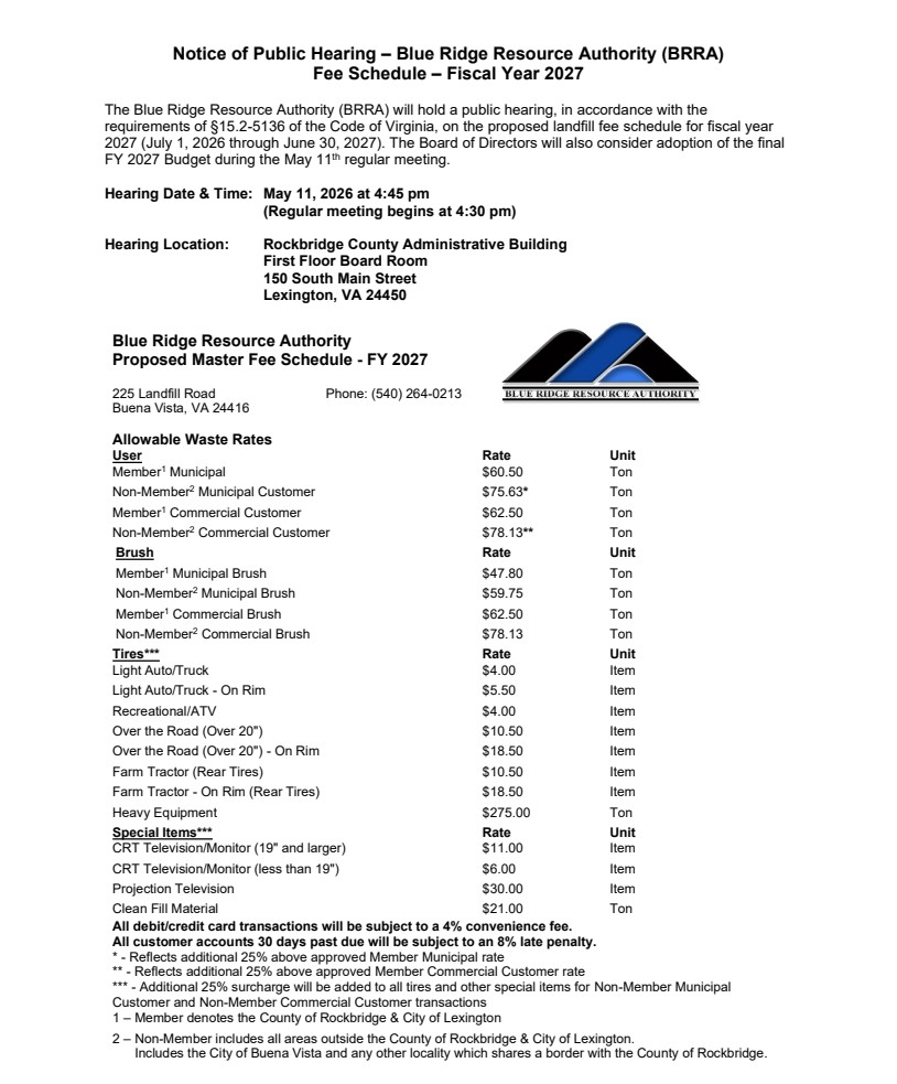 Notice of Public Hearing Tipping Fees Ad 05 11 26